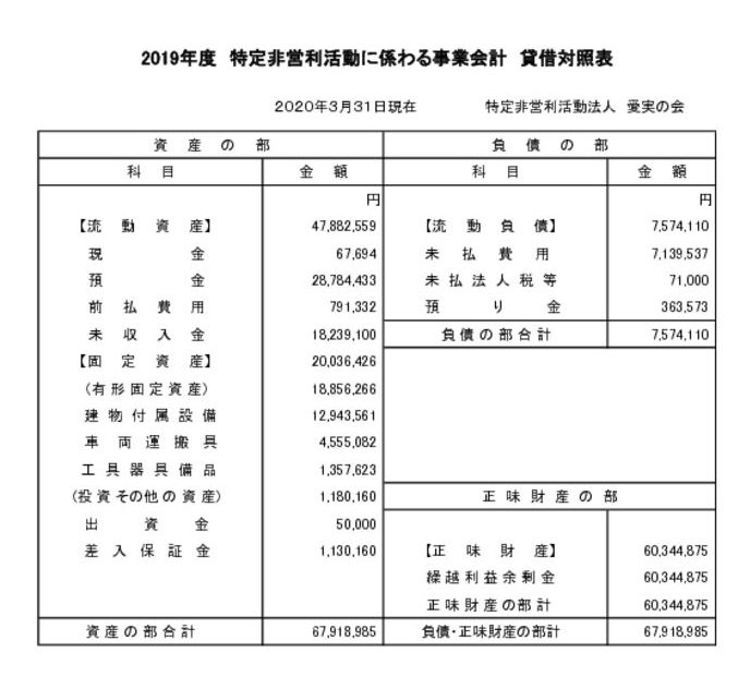 2019年度 貸借対照表